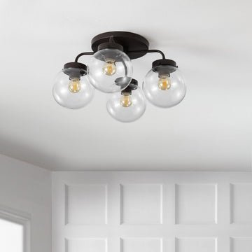 Piper 18" Farmhouse Rustic Iron/Glass LED Semi Flush Mount - JONATHAN Y